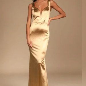 Lulu's Gold Satin Mermaid Maxi Dress